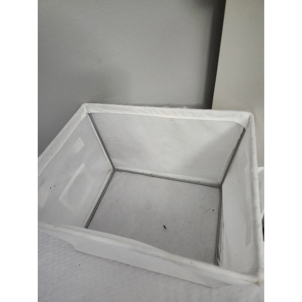 White Fabric Storage Bin Collapsible Organizer with Handle Rectangular Basket